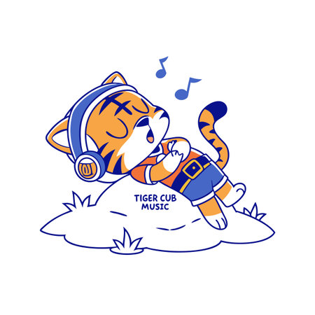 Decrepit Tiger Cub Producing Musicのイラスト素材