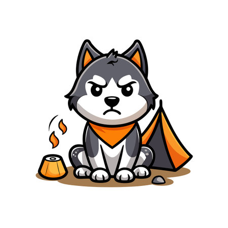 Joyful Husky in Campingのイラスト素材