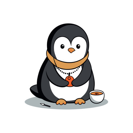 Joyful Penguin Making Jewelry Vector Illustrationのイラスト素材