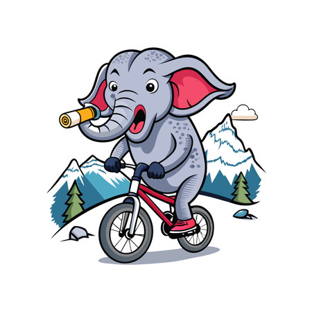 Elephant Mountain Biking in Decrepit Illustrationのイラスト素材
