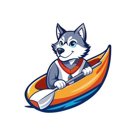 Wounded Husky Canoeing Vector Illustrationのイラスト素材