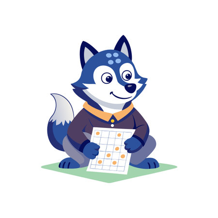 Energized Husky Engaged in Crossword Puzzles Vector Illustrationのイラスト素材