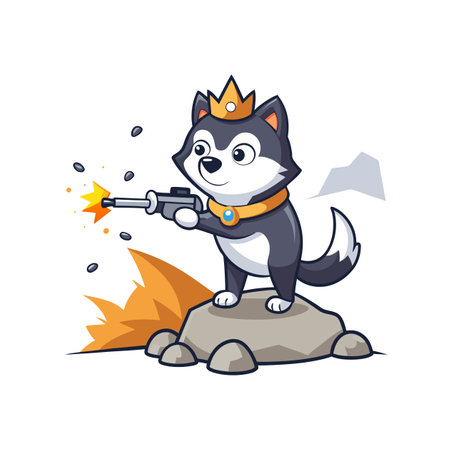 Husky in Hyperactive Cave Diving Adventure Illustrationのイラスト素材