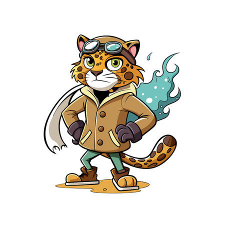 Adventurous Jaguar Snowboarding with Spiritのイラスト素材