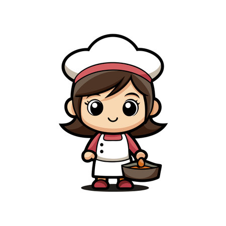 cartoonish playful girl cookingのイラスト素材