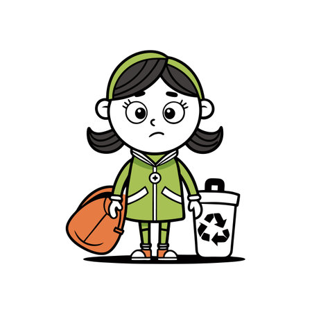 girl happily recycling in line artのイラスト素材