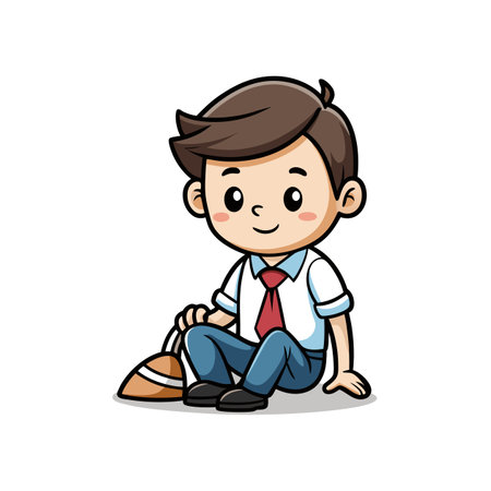 boy joyfully tidying in line artのイラスト素材
