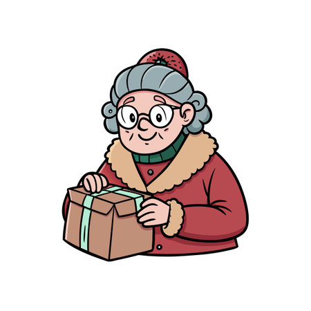 Elderly Woman in an Unboxing Momentのイラスト素材