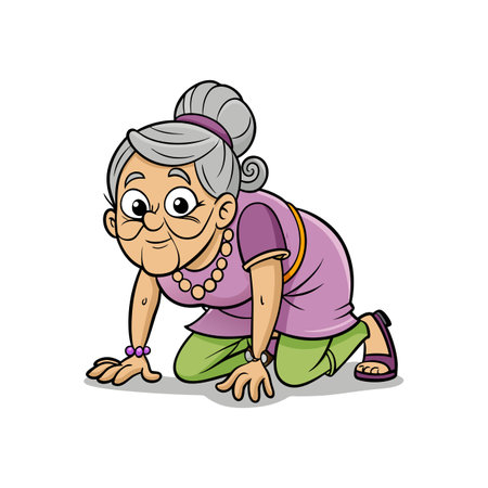 Old Woman in Crawling Scene Sketchのイラスト素材