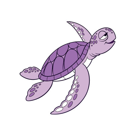 Charming Cartoon Bright Purple Sea Turtleのイラスト素材