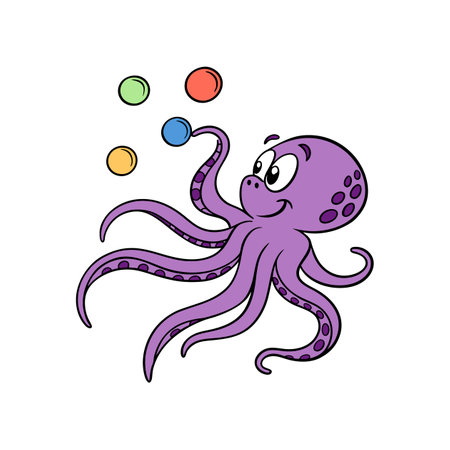 Neon Purple Octopus Cartoon Character Illustrationのイラスト素材