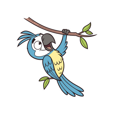 Charming Cartoon Cyan Parrot Hangingのイラスト素材