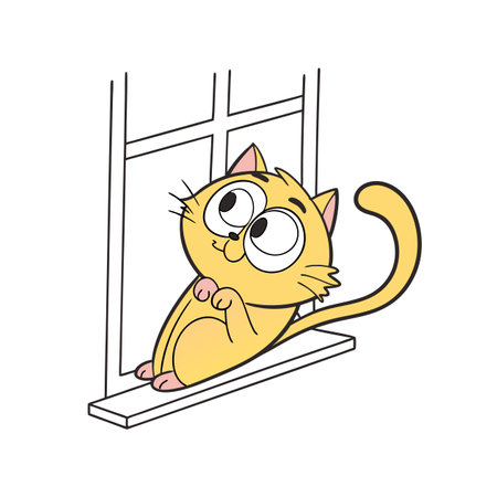 Playful Yellow Cat Cartoon Illustrationのイラスト素材