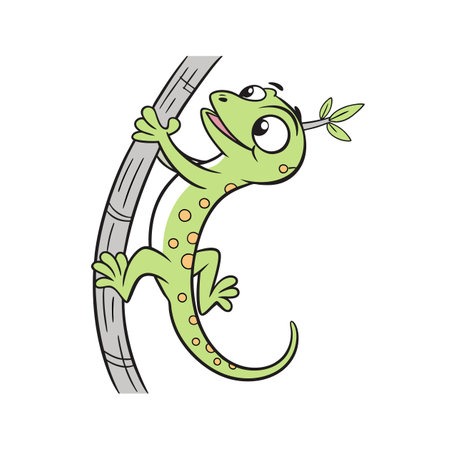 Neon Green Gecko Cartoon Illustration Designのイラスト素材
