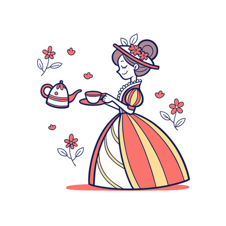 Dynamic Tea Enthusiast Character Illustrationのイラスト素材