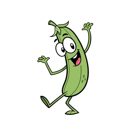 Giggly Green Beans Cartoon Character Designのイラスト素材