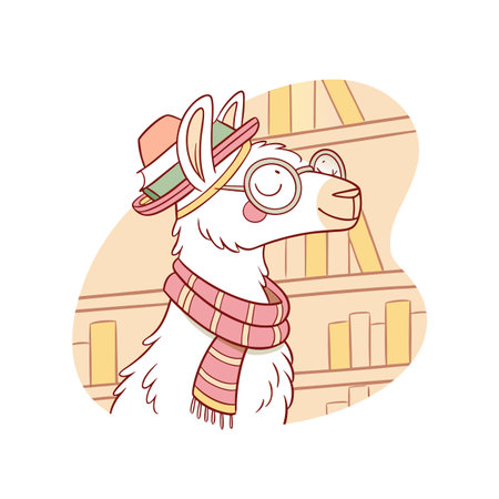 Sophisticated Lola the Llama Librarian Characterのイラスト素材