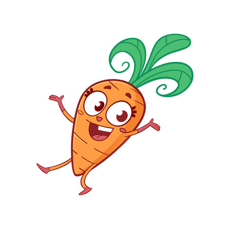 Happy Thumbelina Carrot Character in Cartoon Styleのイラスト素材