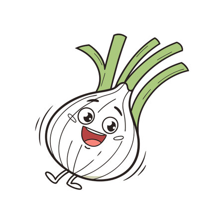 Cheerful Cartoon Fennel Bulb Characterのイラスト素材