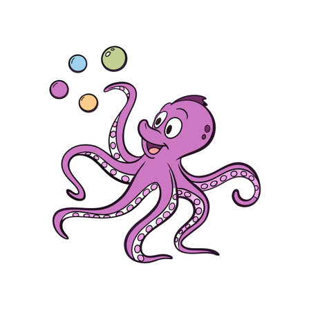 Fun Neon Purple Octopus Cartoon Designのイラスト素材