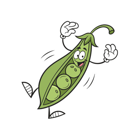 Cheerful Pea Pod Character with Happy Smileのイラスト素材