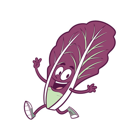 Cute Exciting Radicchio Leaf Cartoon Characterのイラスト素材