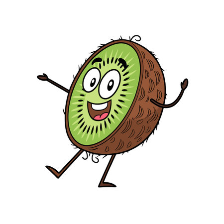 Happy Kiwifruit Character in Cartoon Styleのイラスト素材