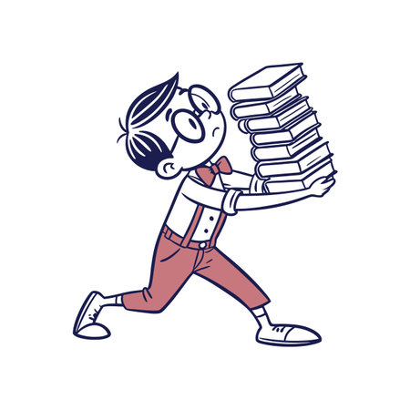 Cartoon Boy Enthusiastic about Booksのイラスト素材