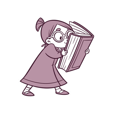 Cautious Girl Behind Big Bookのイラスト素材