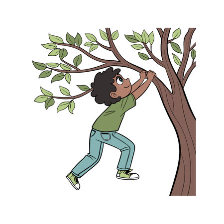Boy climbing a tree. Vector illustration of a boy climbing a tree.のイラスト素材
