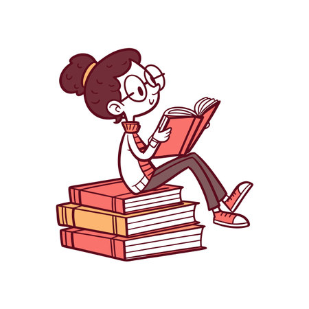 Joyful Girl Lost in a Bookのイラスト素材