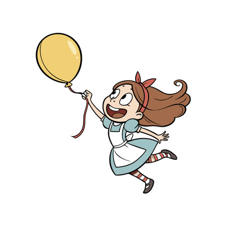 Joyful Cartoon Girl with Balloonのイラスト素材