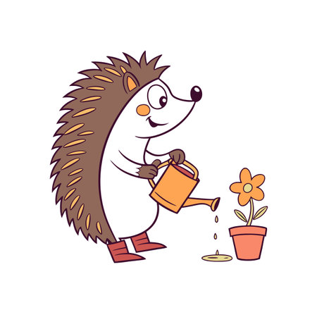 Hedgehog Planting Seeds in Potのイラスト素材