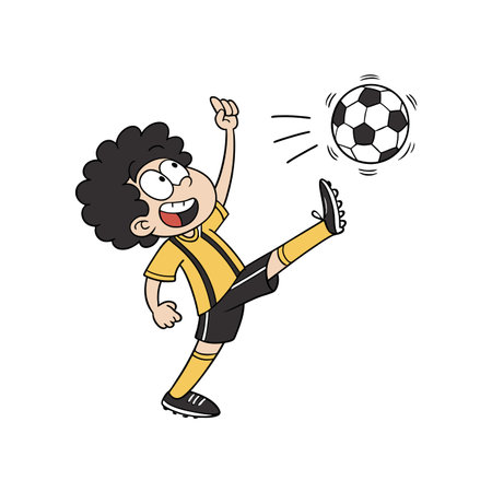 Joyful Cartoon Boy Enjoying Soccer Gameのイラスト素材