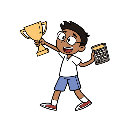 Confident Cartoon Boy Competing in Math Olympiadのイラスト素材