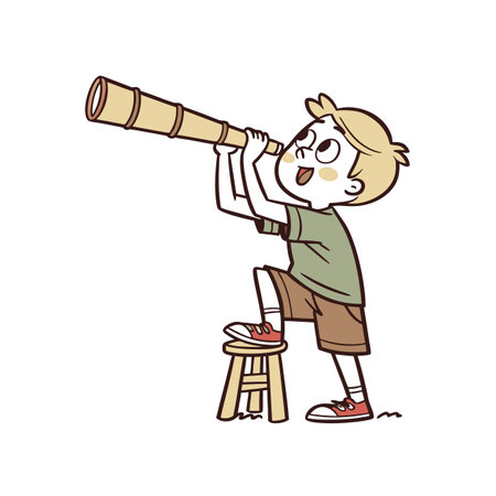 Excited Boy with Telescopeのイラスト素材