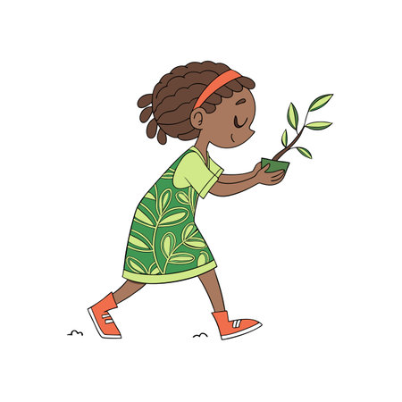 Playful Girl with Plantのイラスト素材