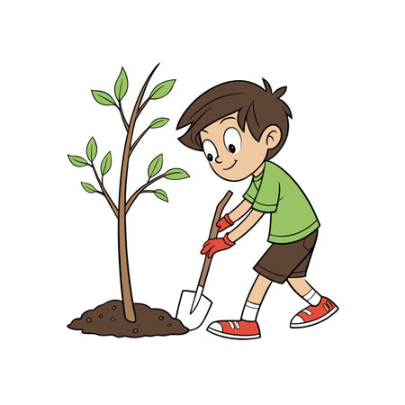 Happy Boy with Treeのイラスト素材