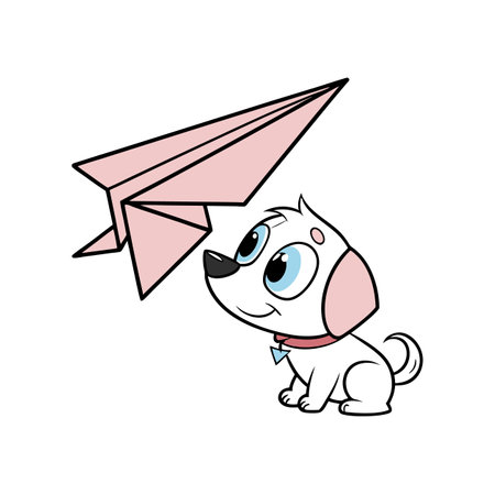 Cheerful Paper Plane Puppy Illustrationのイラスト素材