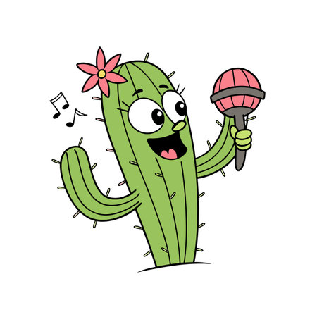 Cheerful Cactus Kid with Musical Vibeのイラスト素材