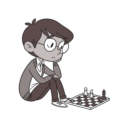 Boy playing chess vector illustration. Cartoon boy playing chess vector illustration.のイラスト素材