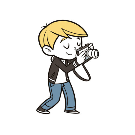 Shy Boy with a Cameraのイラスト素材