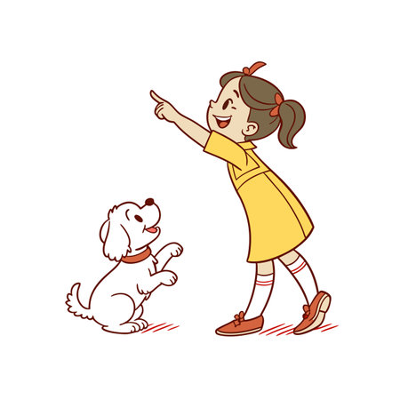 Lively Girl with Her Beloved Puppyのイラスト素材