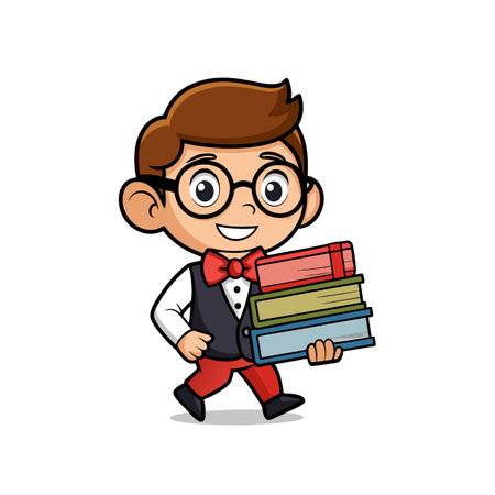 Cartoon Boy Enthusiastic about Booksのイラスト素材