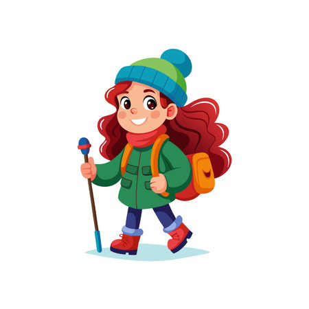 Brave Girl on a Backpacking Adventureのイラスト素材