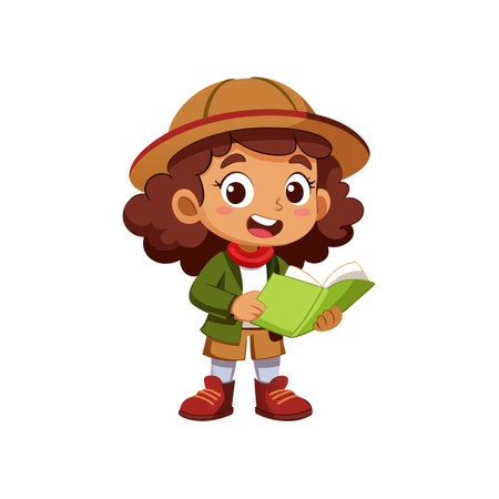 Brave Girl with Curly Hair Exploringのイラスト素材