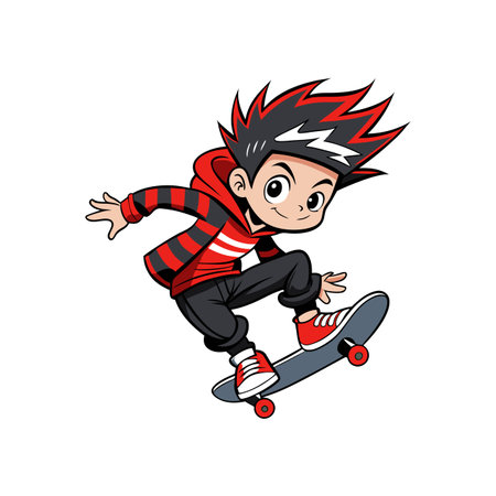 Happy Skateboarding Boy Characterのイラスト素材