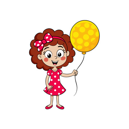 Girl with Balloon and Cheerful Smileのイラスト素材