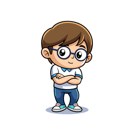 Shy Cartoon Boy with Glassesのイラスト素材