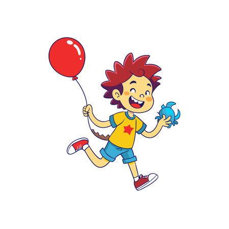 Funny Boy with Balloon Illustrationのイラスト素材